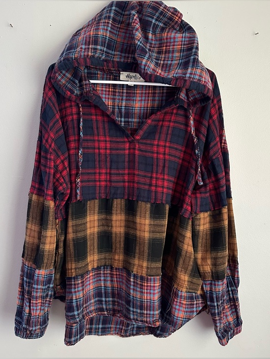 Haptics Tops - Haptics 2X hooded long sleeve fall top women’s xxl 1X plaid patchwork hoodie 1xl